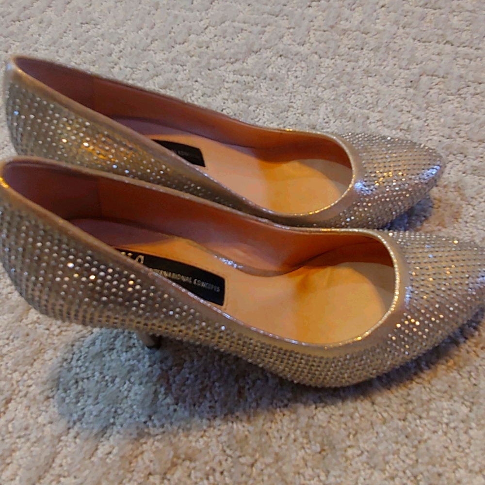 Inc sparkle heels gold
